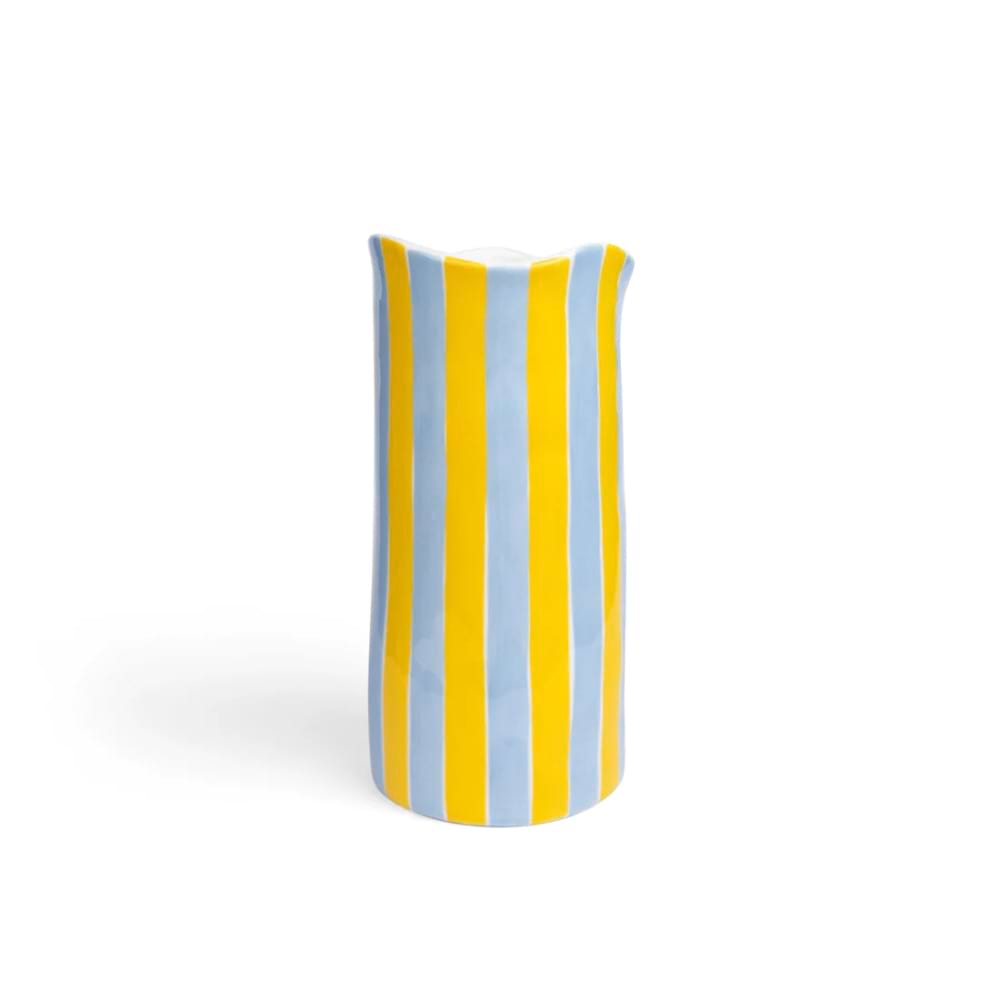 NOSS & CO Large Ceramic Vase | Cornflower Blue & Yellow Stripe
