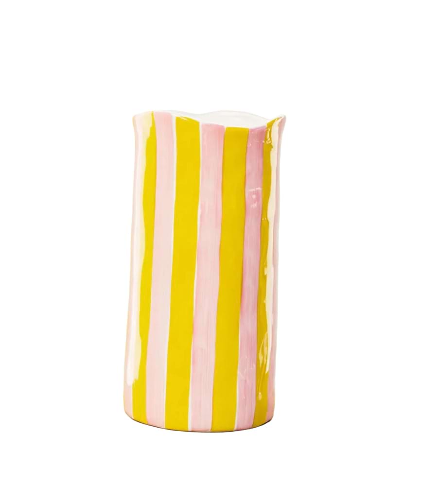 NOSS & CO Large Ceramic Vase | Pink & Yellow Stripe
