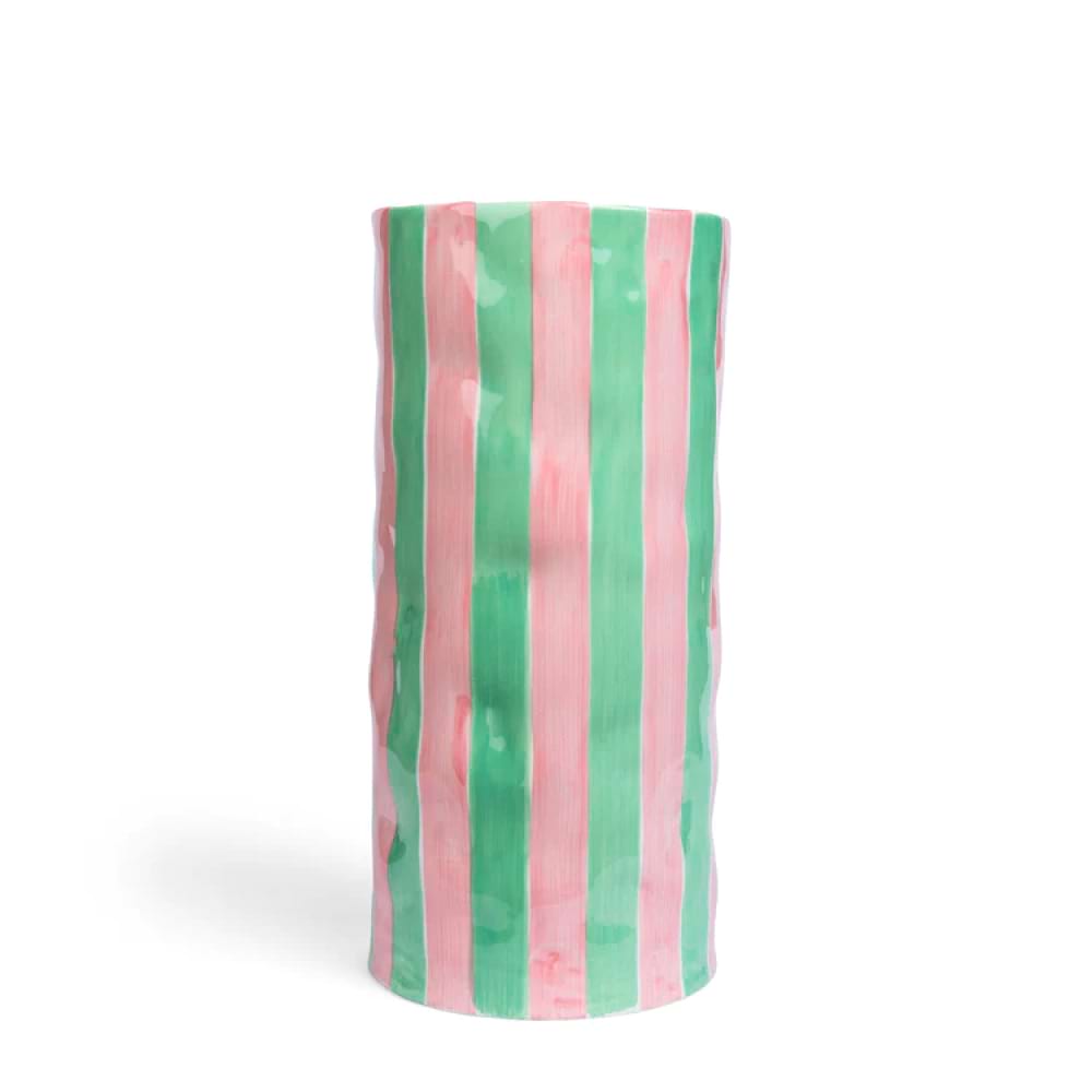 NOSS & CO Open - Large Ceramic Vase | Pink & Mint Green Stripe