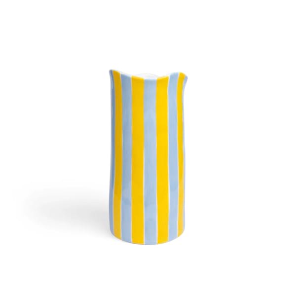 NOSS & CO Large Ceramic Vase | Cornflower Blue & Yellow Stripe