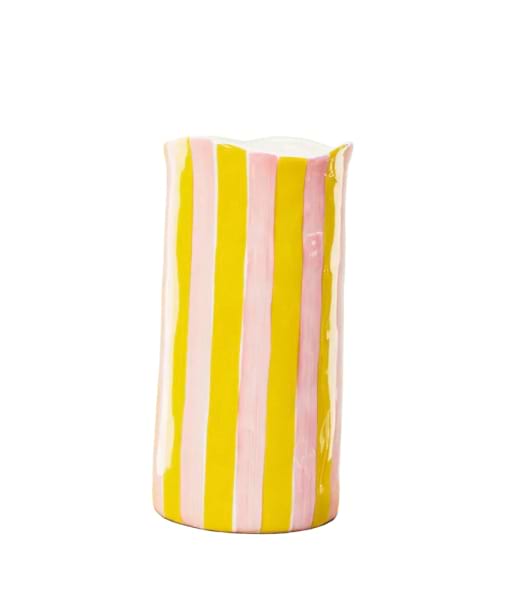 NOSS & CO Large Ceramic Vase | Pink & Yellow Stripe