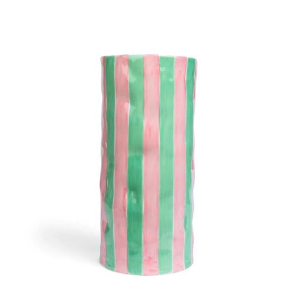 NOSS & CO - Large Ceramic Vase | Pink & Mint Green Stripe